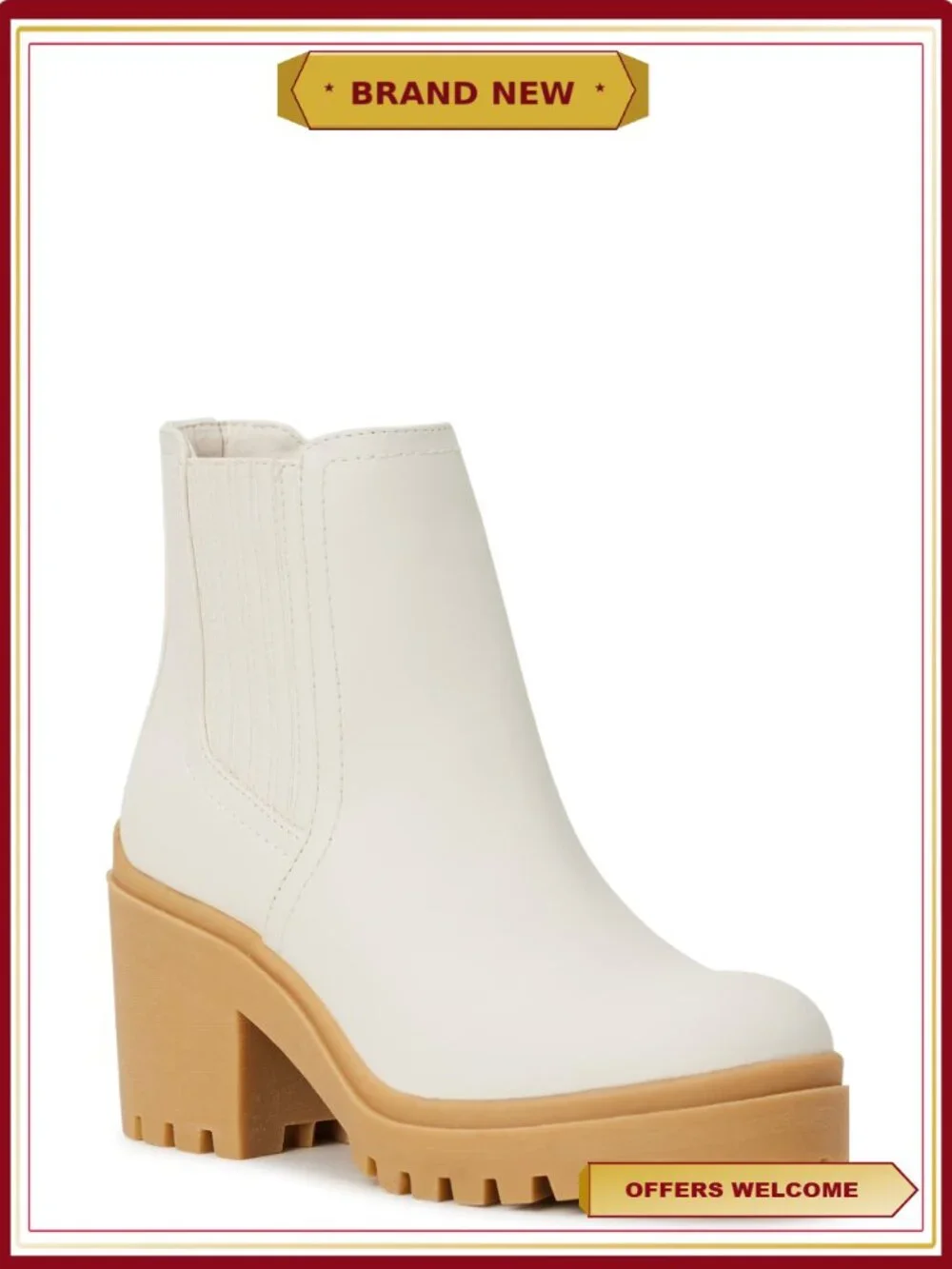 Women's Lug Sole Chelsea Boots with Block Heel and Side Zipper